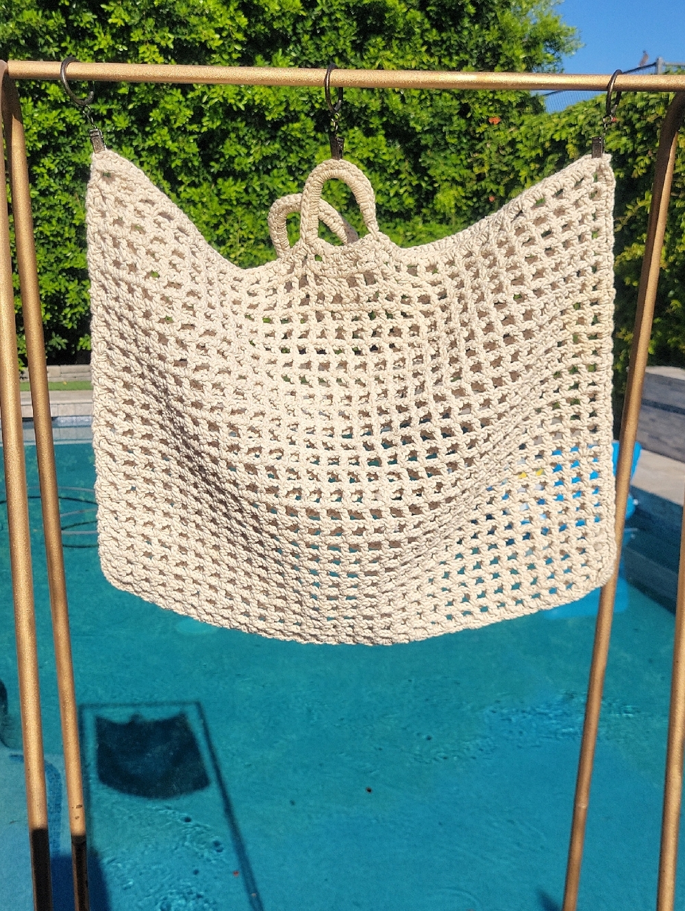 Large Woven Crochet Boho Tote Bag With Handles